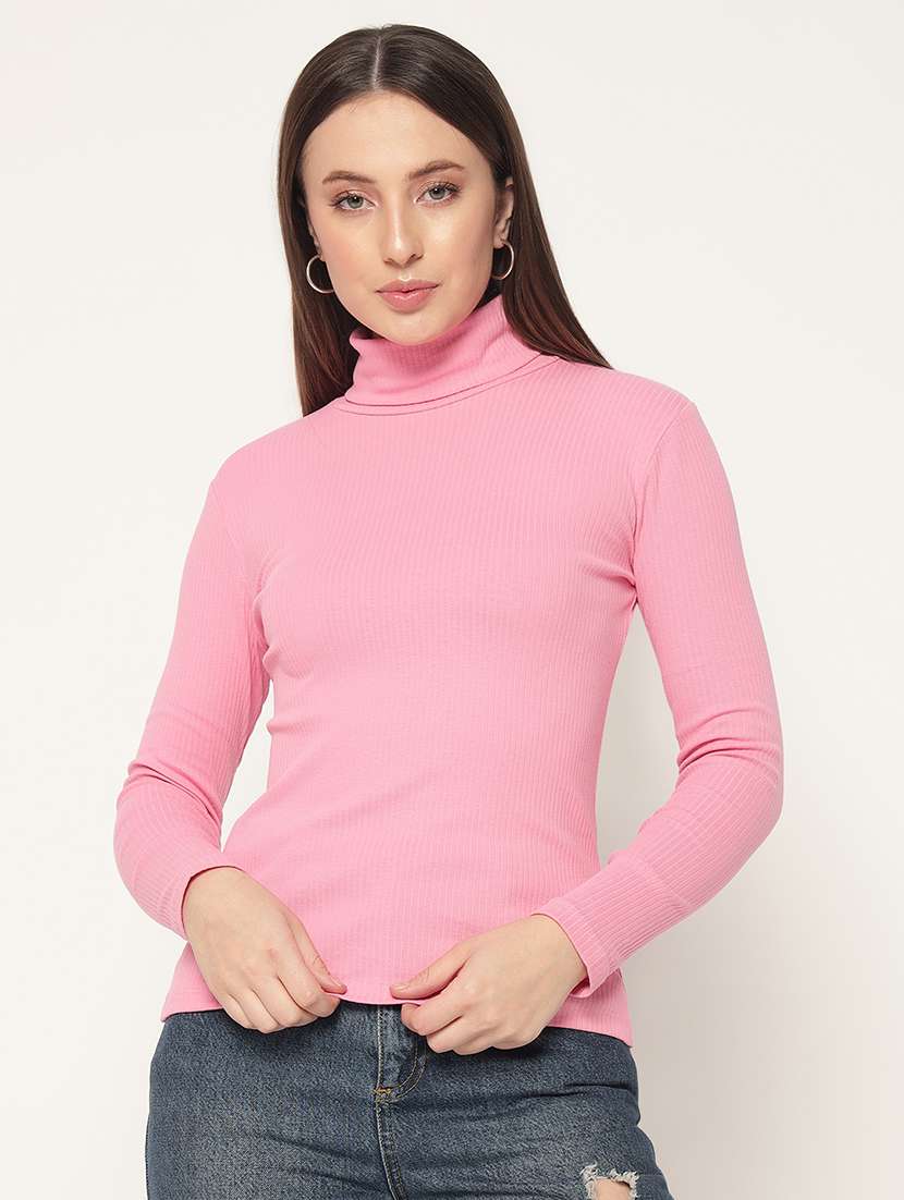 women solid high neck winter wear top