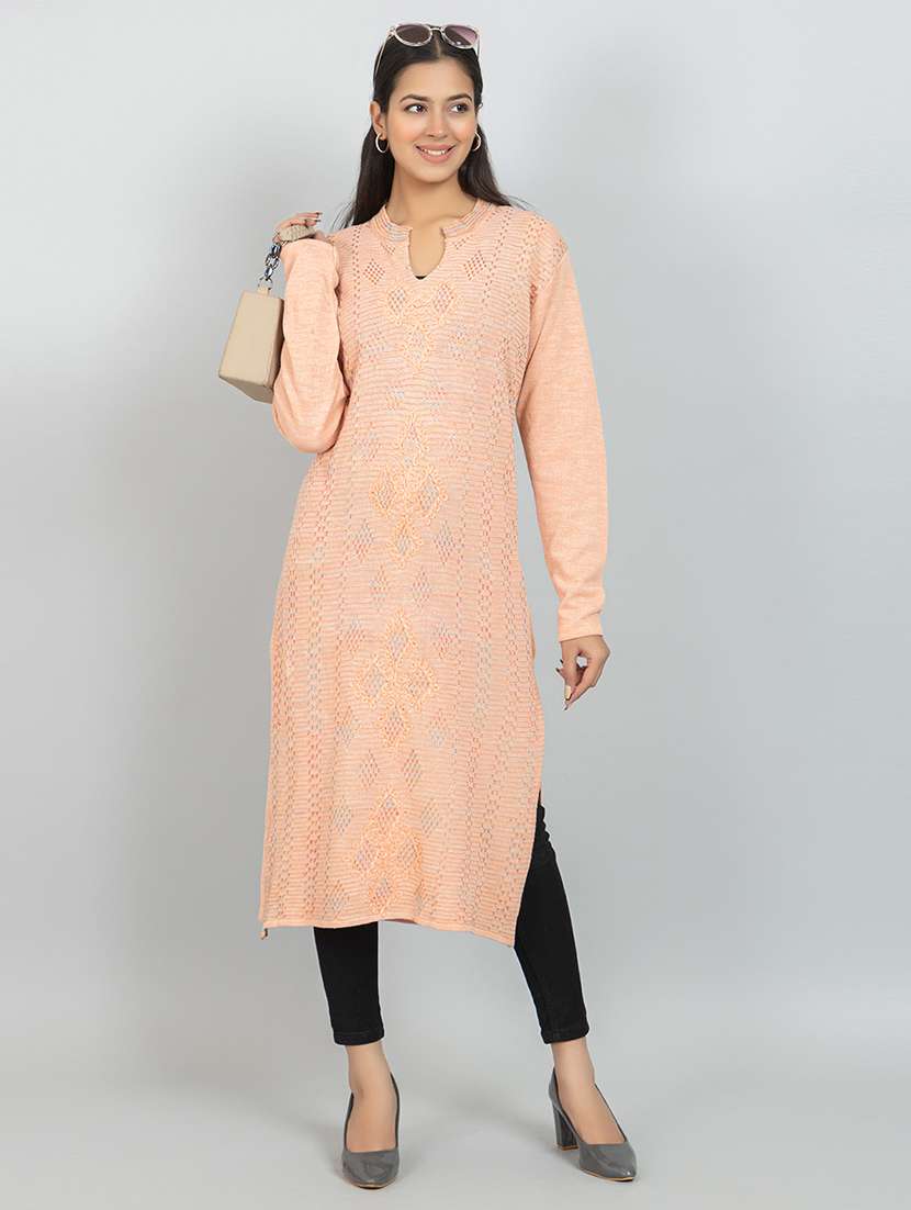 women self designed long kurta woolen kurta