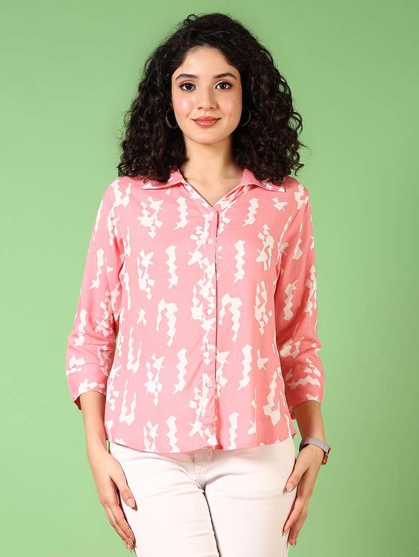 women printed collared regular shirt