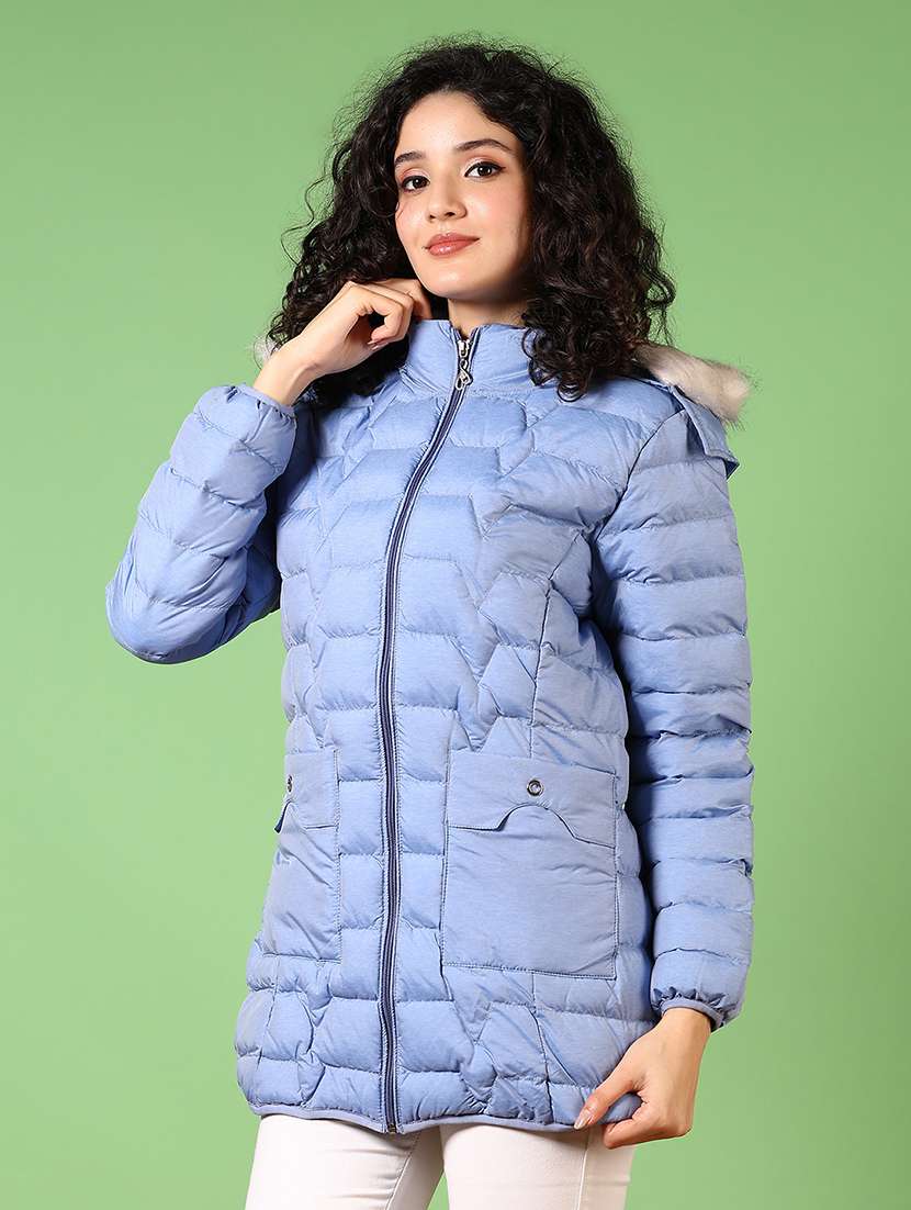 women solid long sleeves hooded puffer jacket - 21677977 -  Standard Image - 5