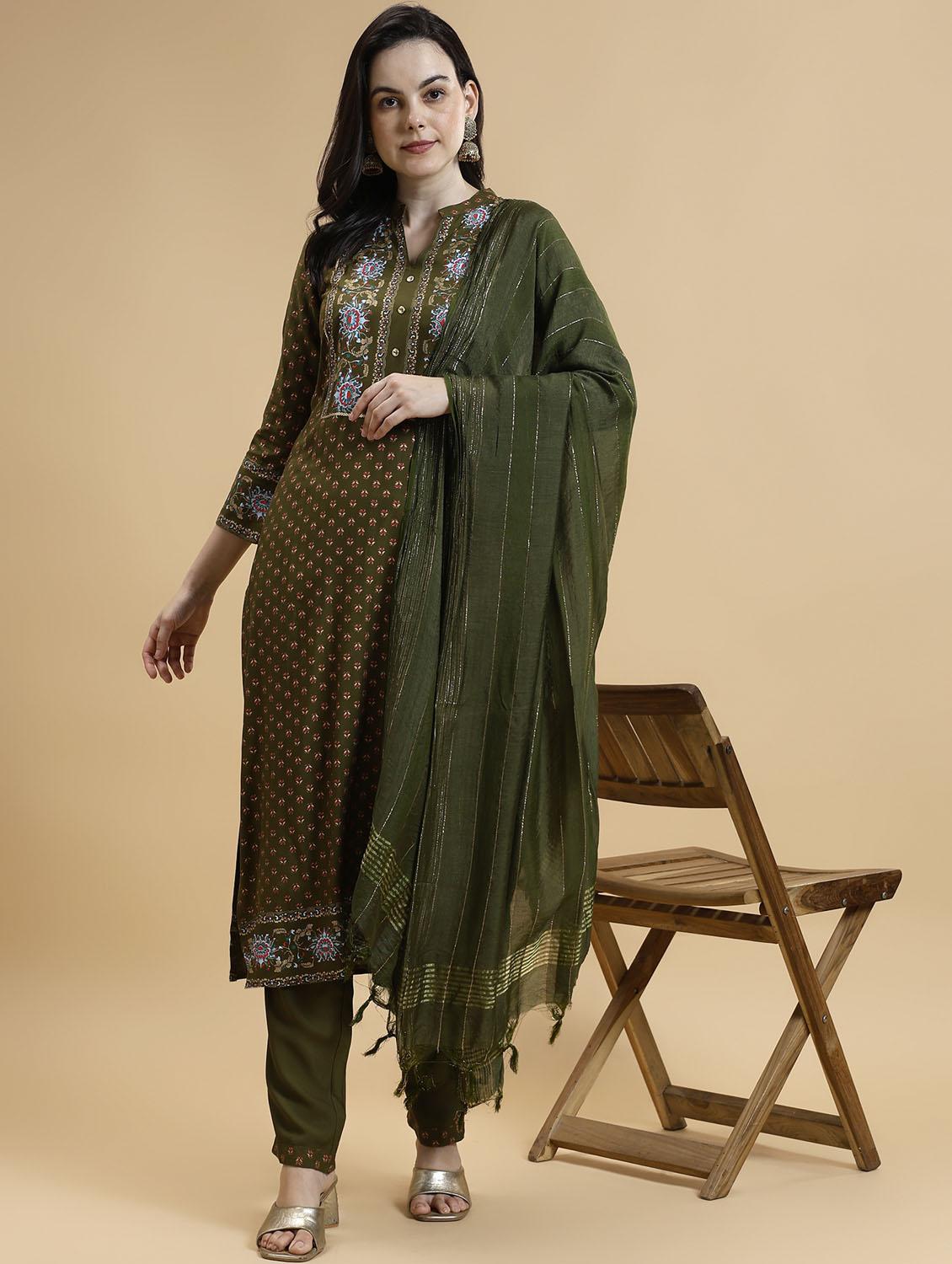 women three quarter sleeve kurta pant with dupatta set - 21678187 - Zoom Image - 0