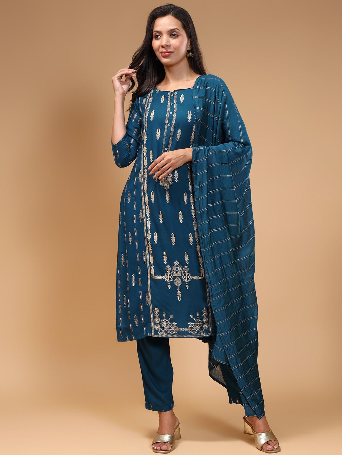 women three quarter sleeve kurta pant with dupatta set - 21678189 - Standard Image - 3
