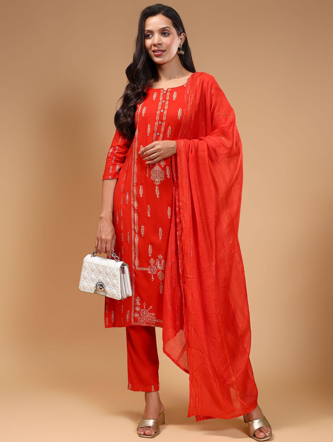 women three quarter sleeve kurta pant with dupatta set - 21678190 - Zoom Image - 0