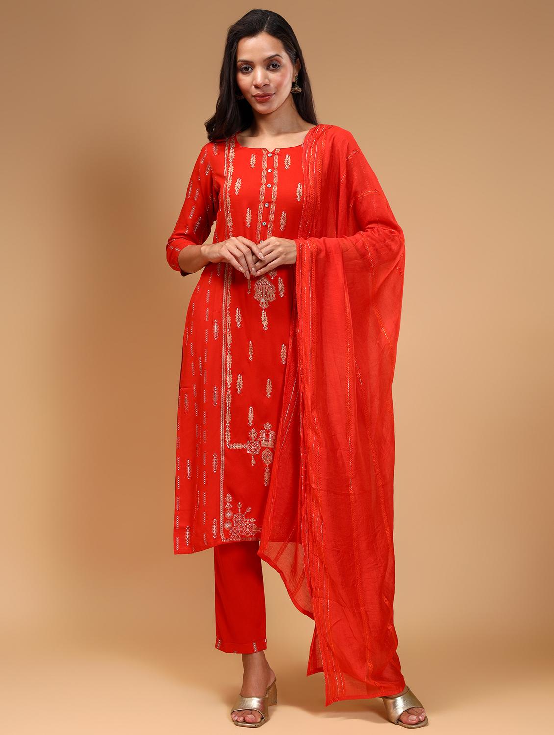 women three quarter sleeve kurta pant with dupatta set - 21678190 - Standard Image - 3