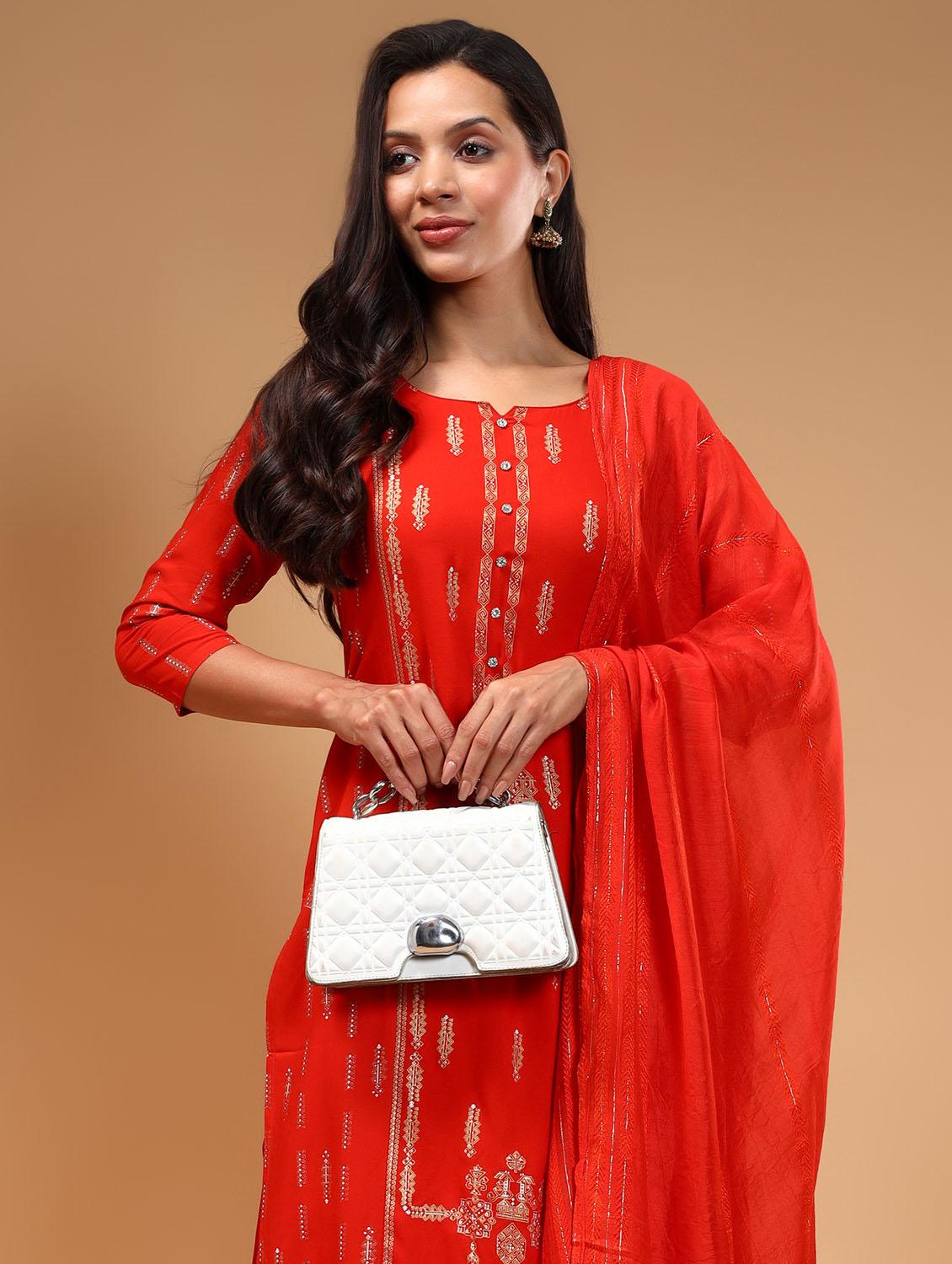 women three quarter sleeve kurta pant with dupatta set - 21678190 - Standard Image - 5
