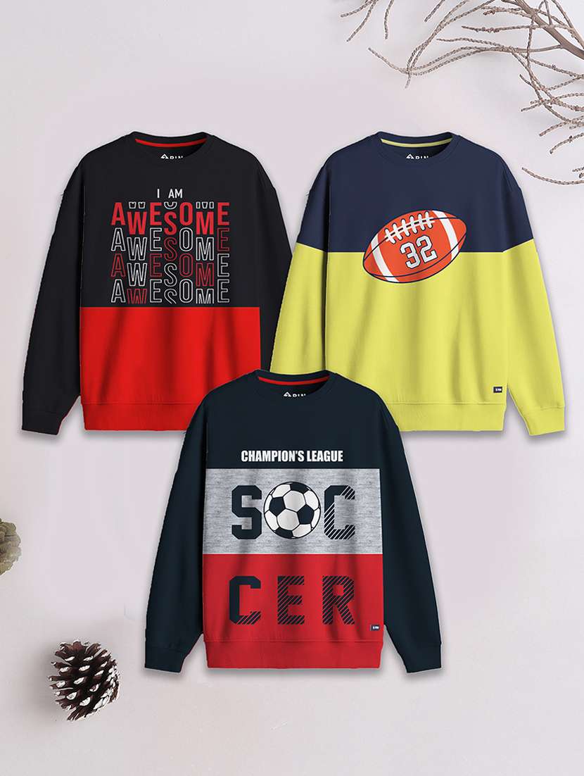 boys pack of 3 printed sweatshirt