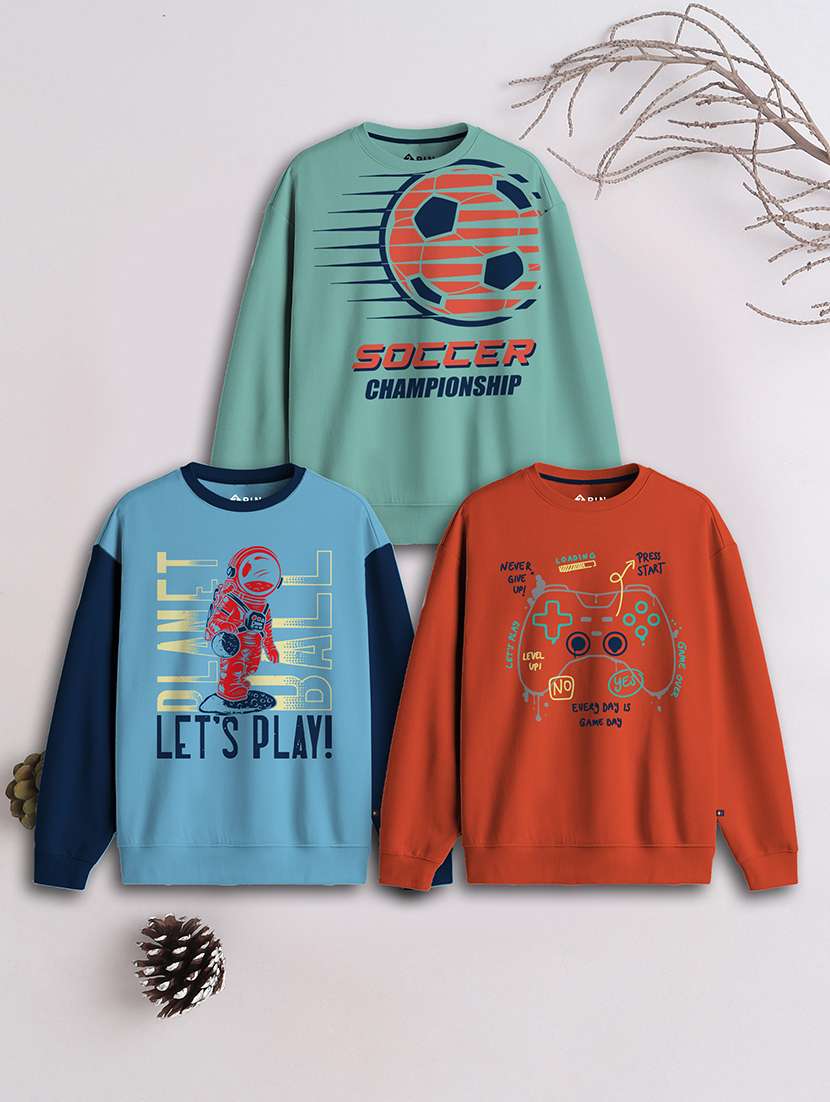 boys pack of 3 printed sweatshirt