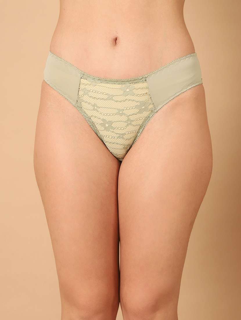 women solid lace detailed mid rise bikini panty
