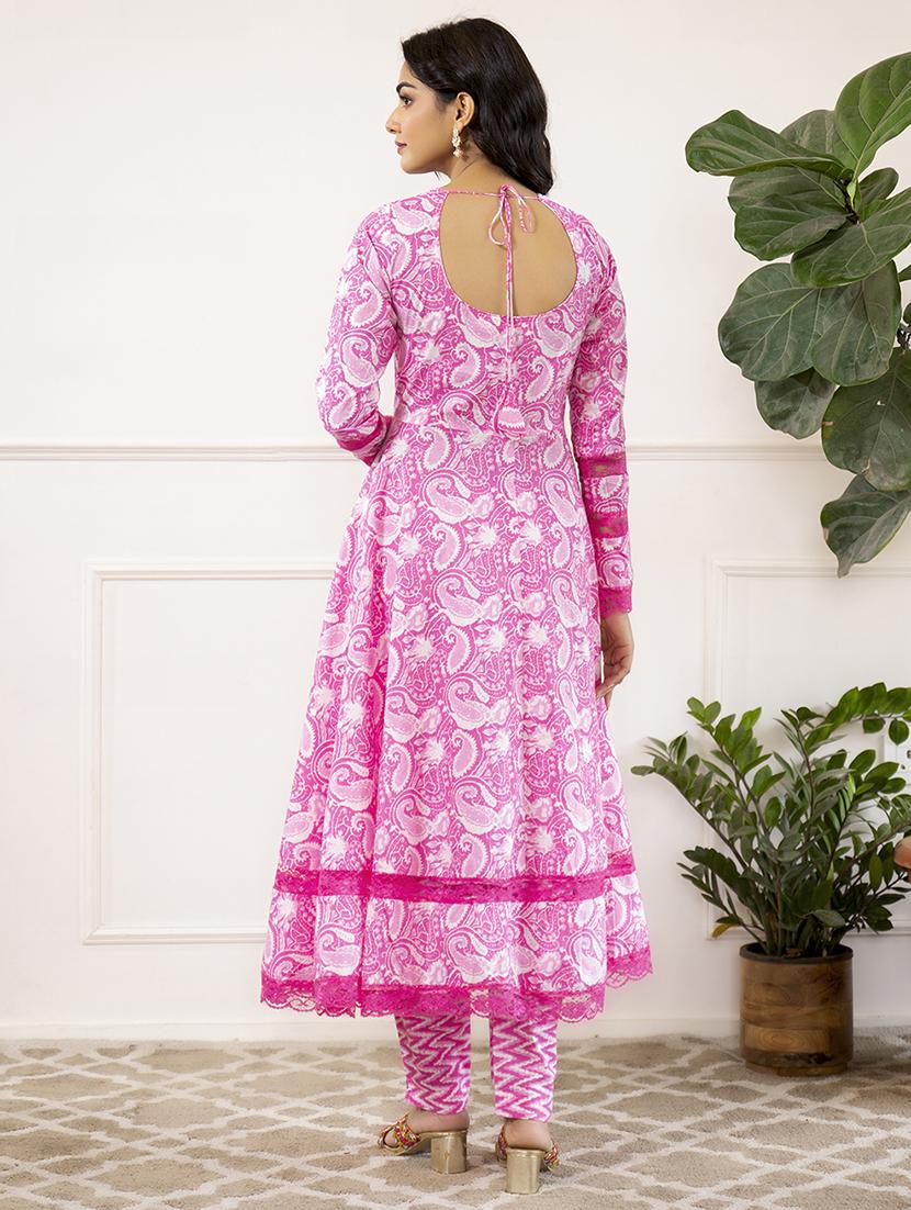 women pink long sleeve anarkali kurta pant with dupatta set - 21678406 - Standard Image - 3