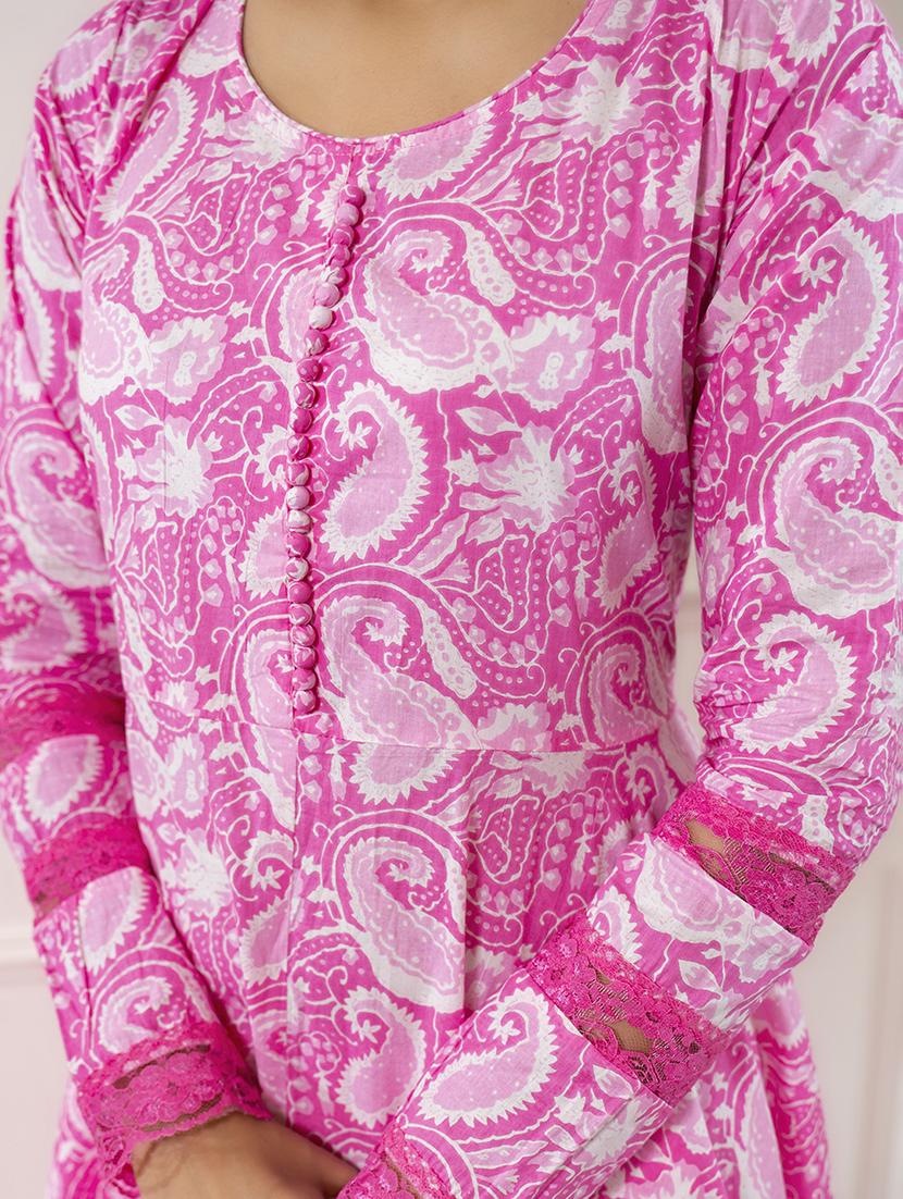 women pink long sleeve anarkali kurta pant with dupatta set - 21678406 - Standard Image - 5