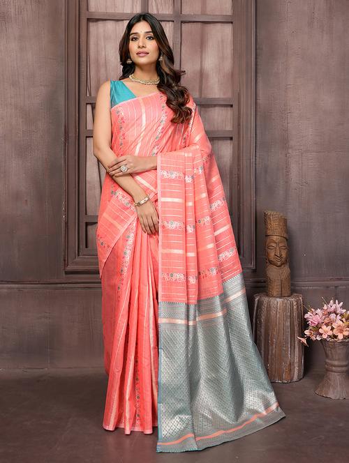 women coral self design saree with blouse - 21678796 - Standard Image - 0