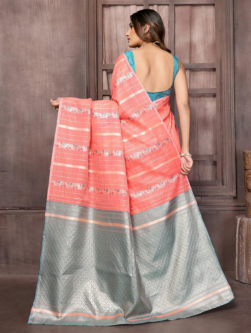 women coral self design saree with blouse - 21678796 - Standard Image - 3