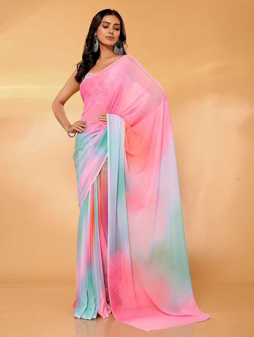 women tie & dye printed saree with blouse