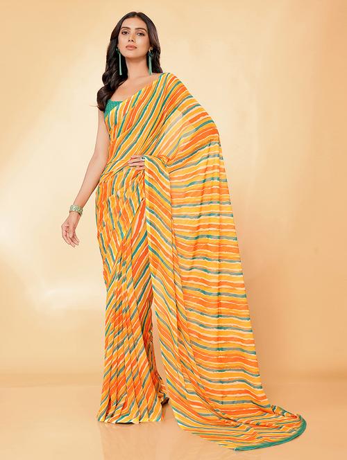 women orange leheriya saree with blouse - 21678844 -  Standard Image - 0