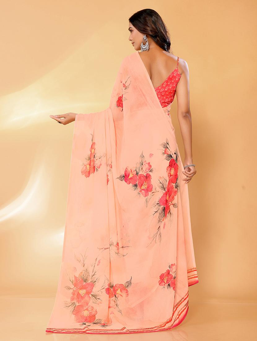 women peach printed saree with blouse - 21678845 - Standard Image - 3