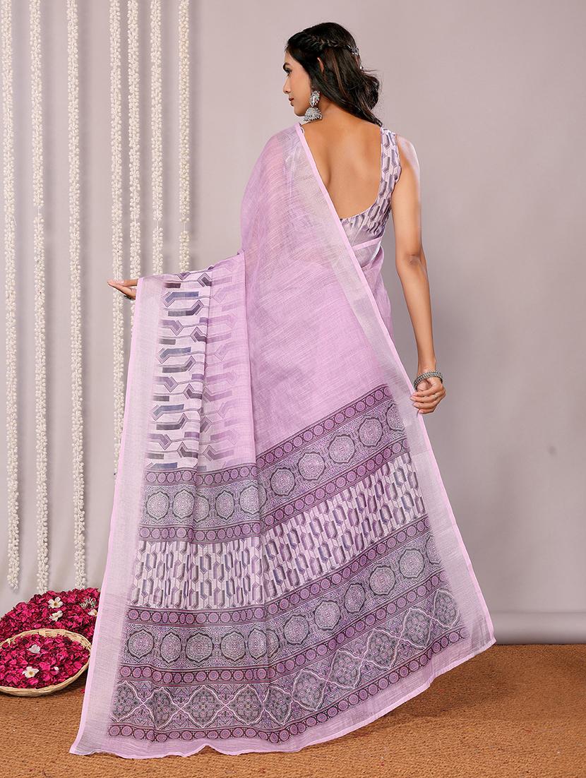 women lavender printed saree with blouse - 21678853 - Standard Image - 3