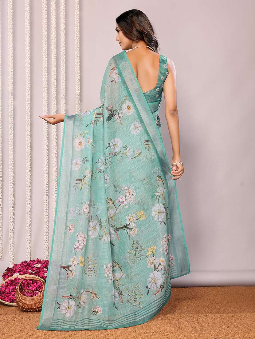 women green printed saree with blouse - 21678856 -  Standard Image - 3