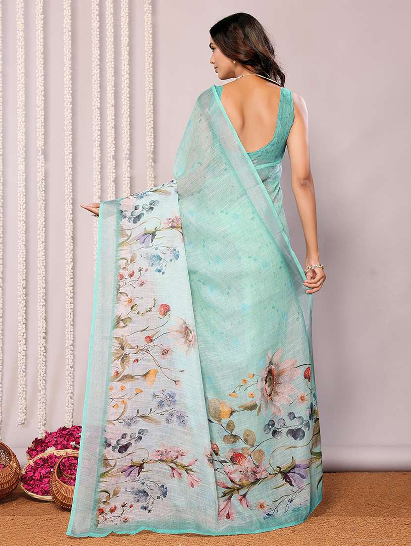 women sea green printed saree with blouse - 21678858 -  Standard Image - 3