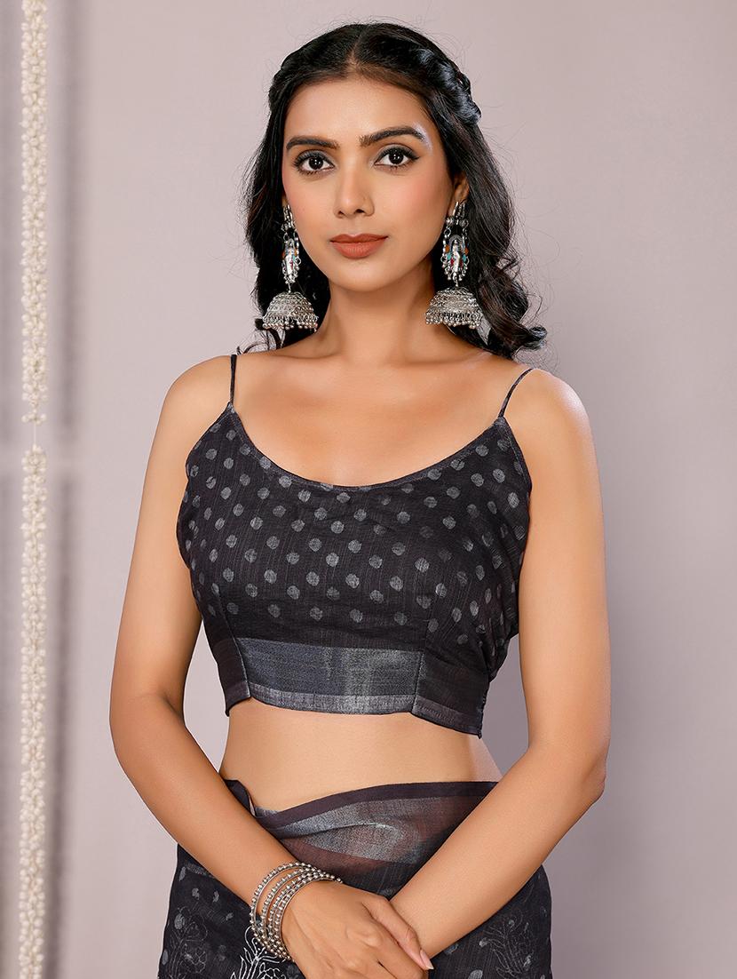 women black printed saree with blouse - 21678859 - Standard Image - 5