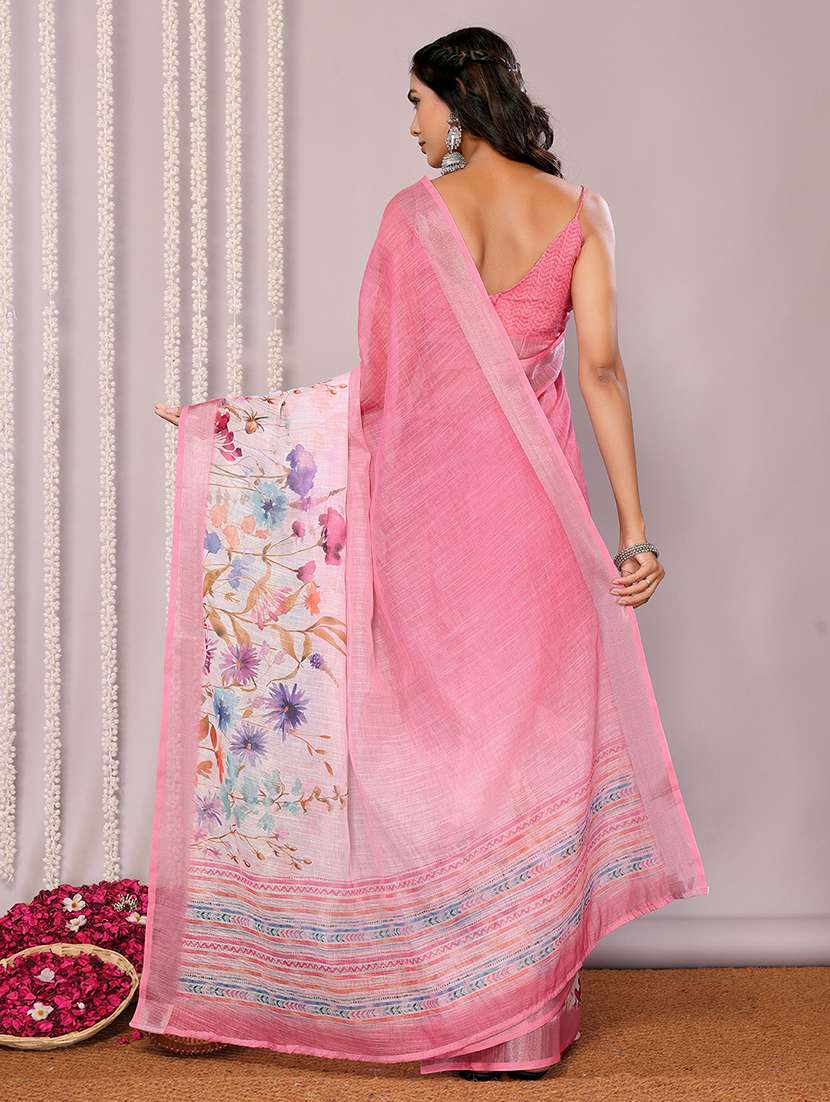 women pink printed saree with blouse - 21678861 -  Standard Image - 3