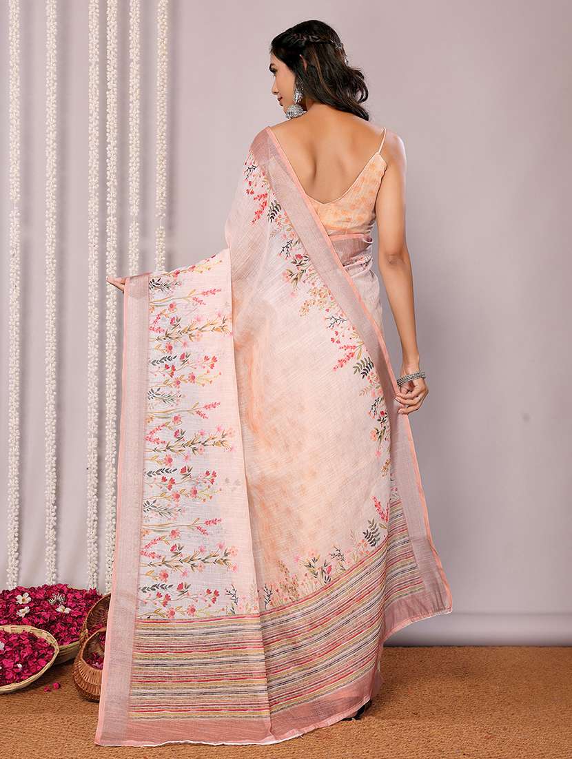 women peach printed saree with blouse - 21678862 - Standard Image - 3