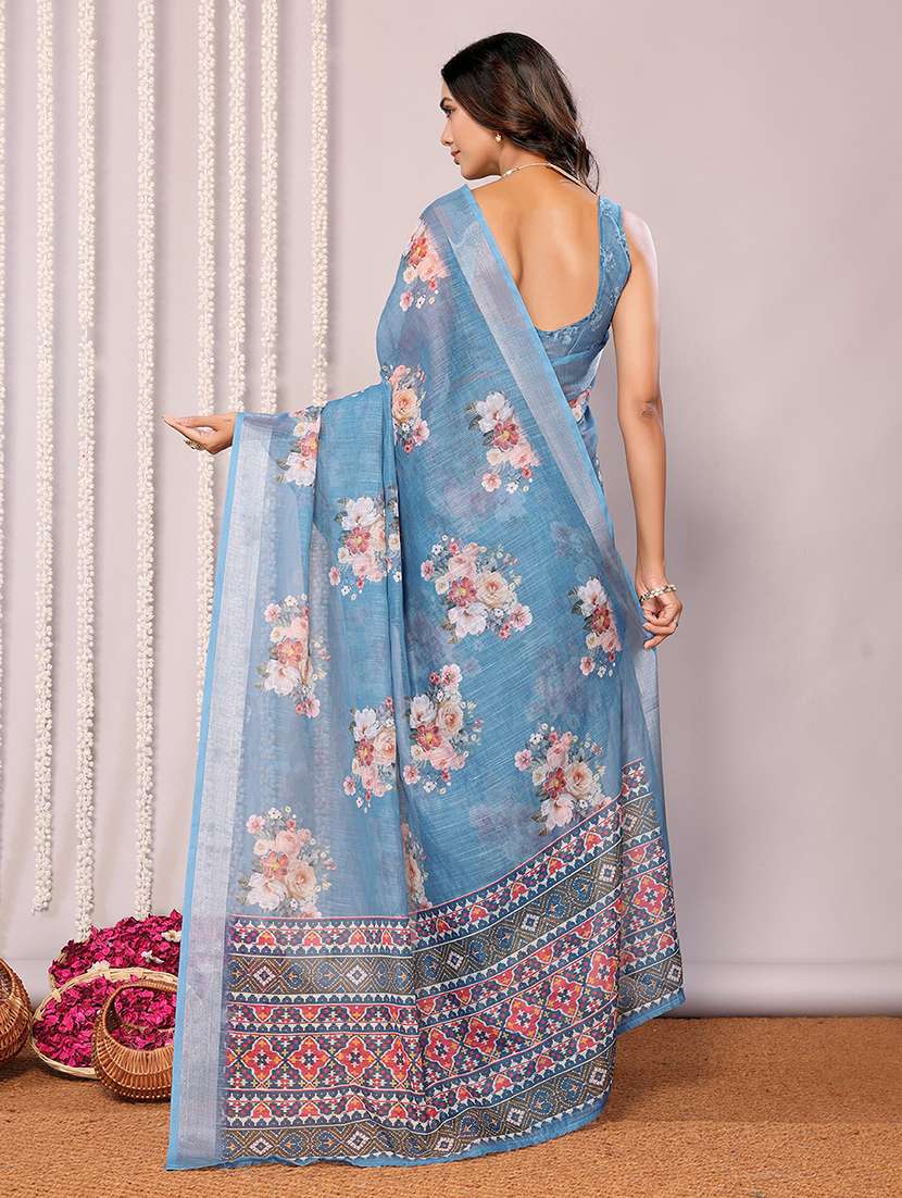 women blue printed saree with blouse - 21678863 -  Standard Image - 3