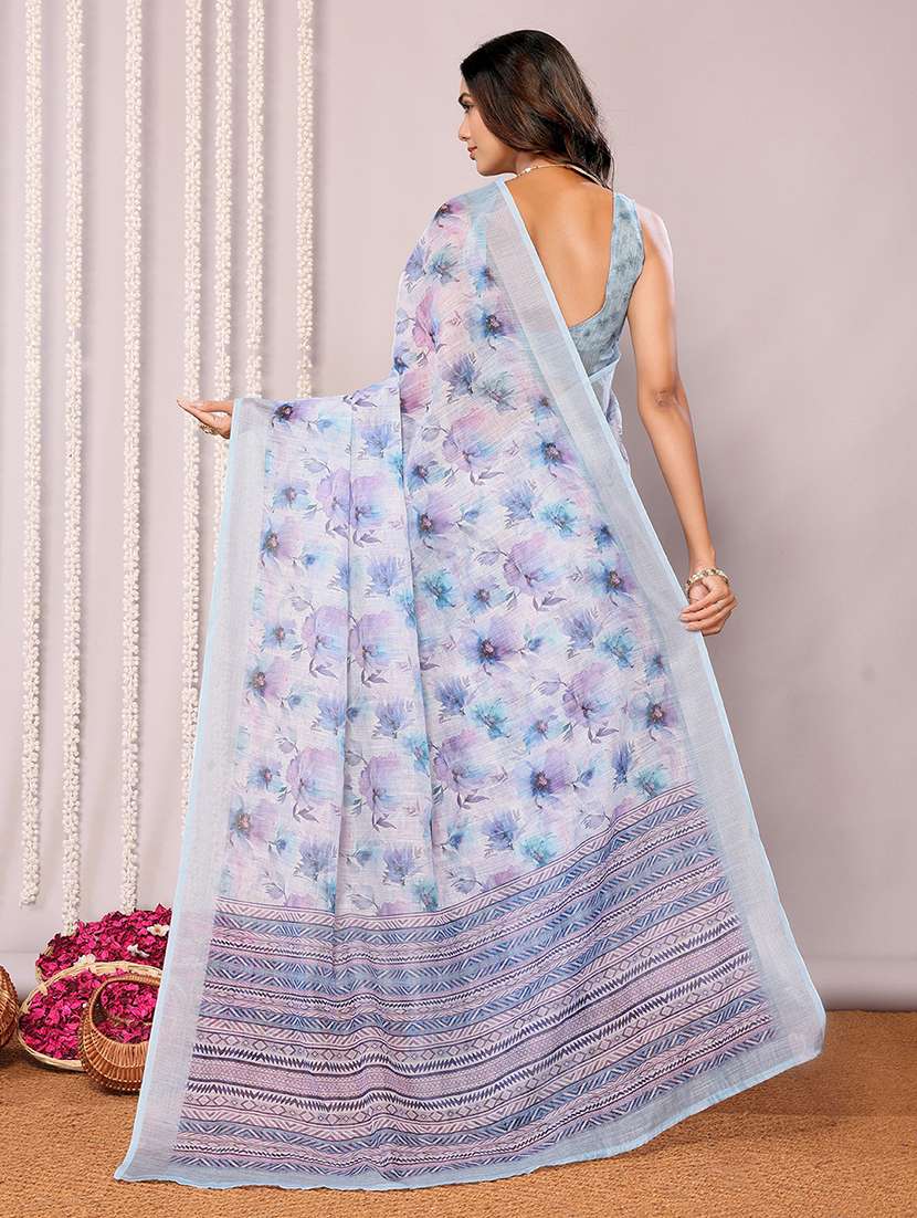 women light blue printed saree with blouse - 21678864 -  Standard Image - 3