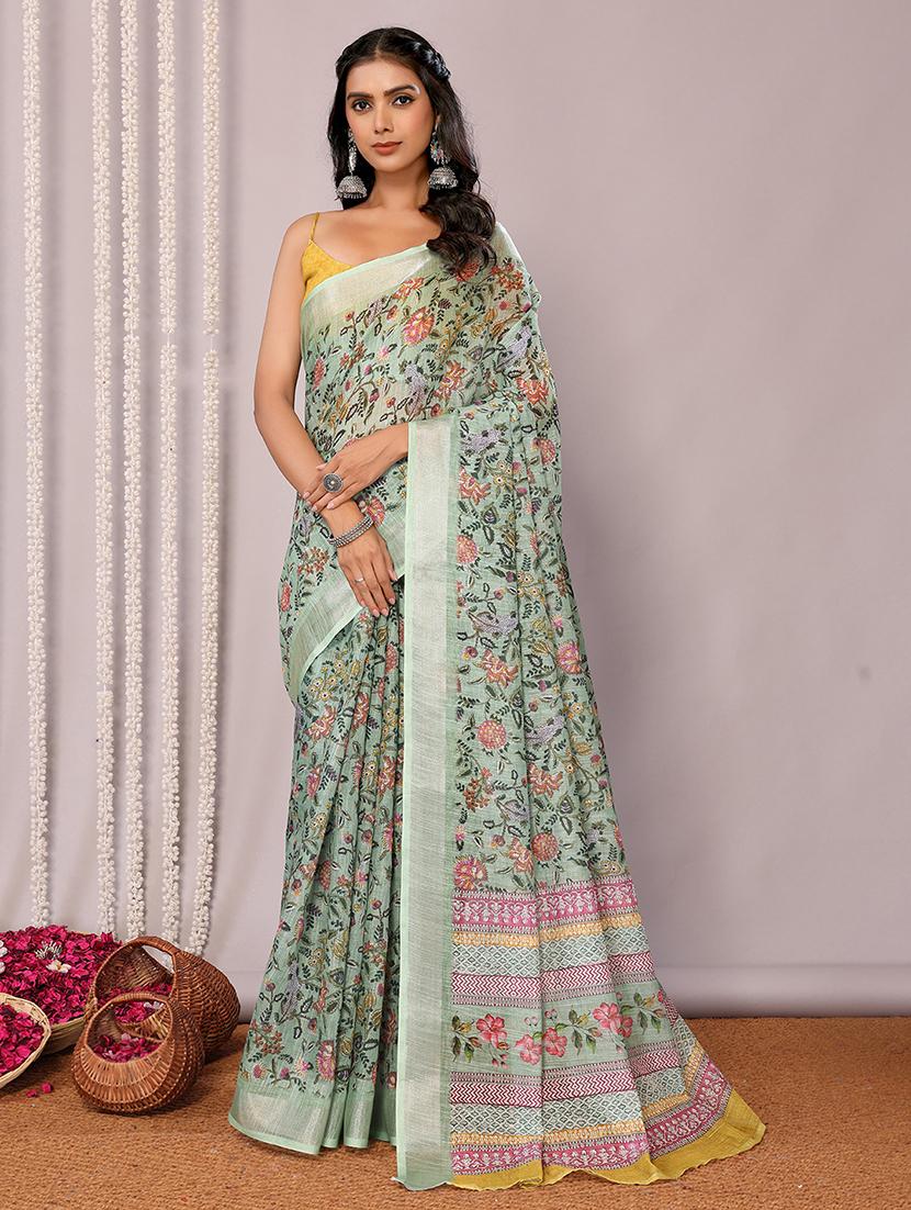 women green printed saree with blouse - 21678870 - Zoom Image - 0