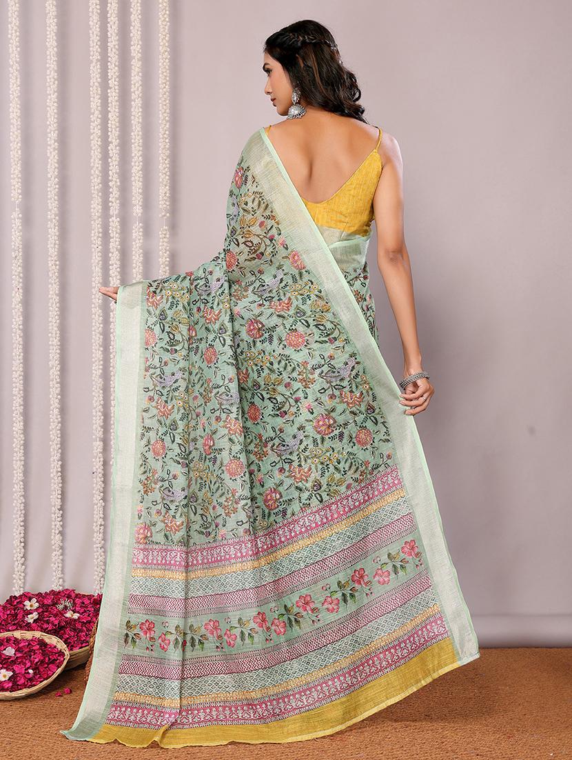 women green printed saree with blouse - 21678870 - Standard Image - 3
