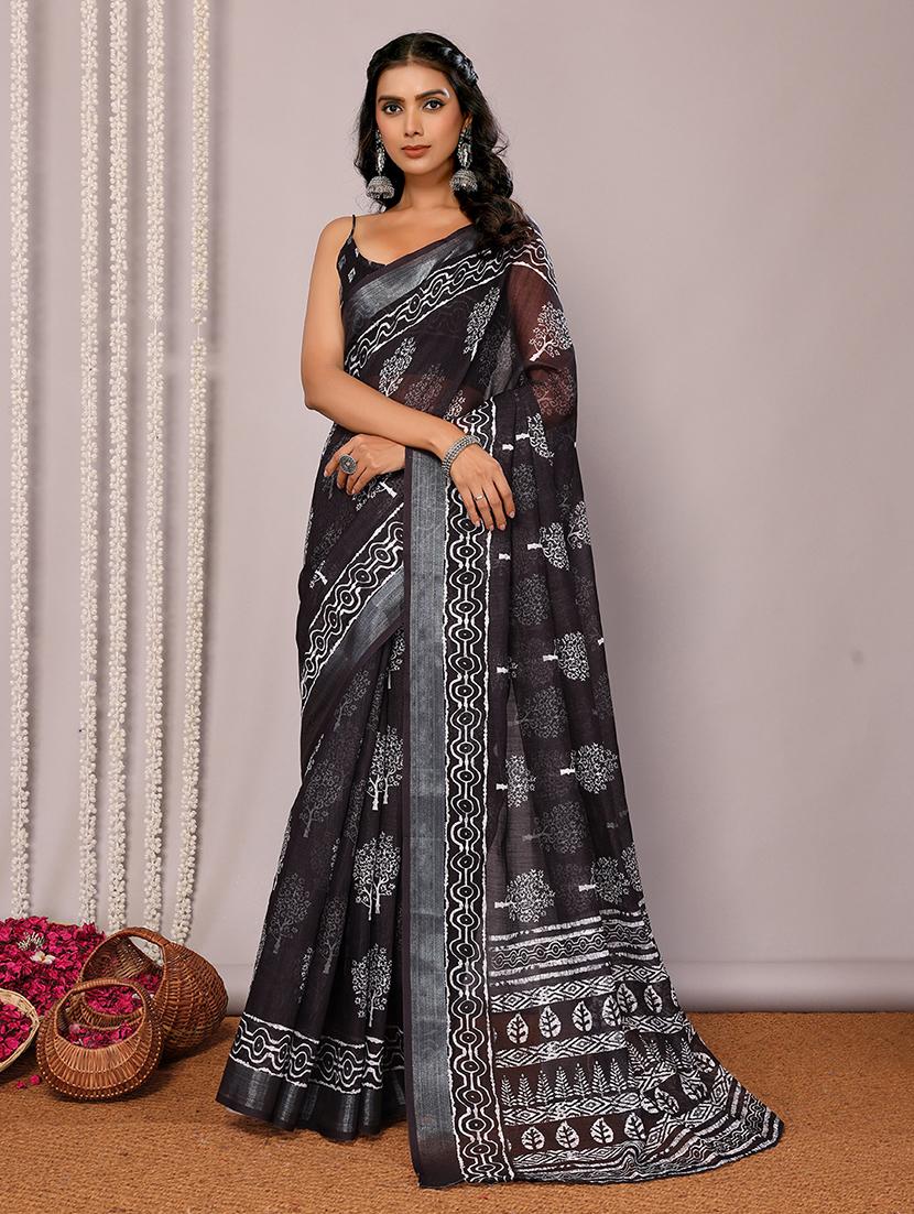 women black printed saree with blouse - 21678872 -  Zoom Image - 0