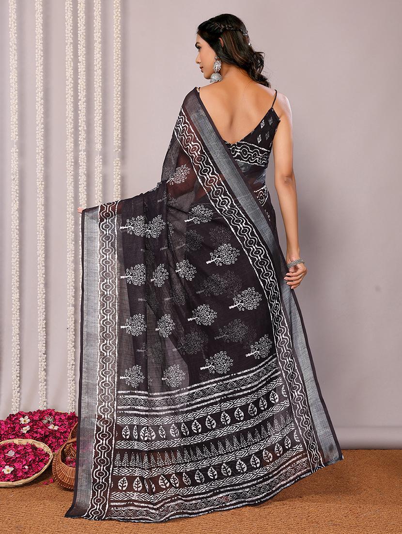women black printed saree with blouse - 21678872 - Standard Image - 3