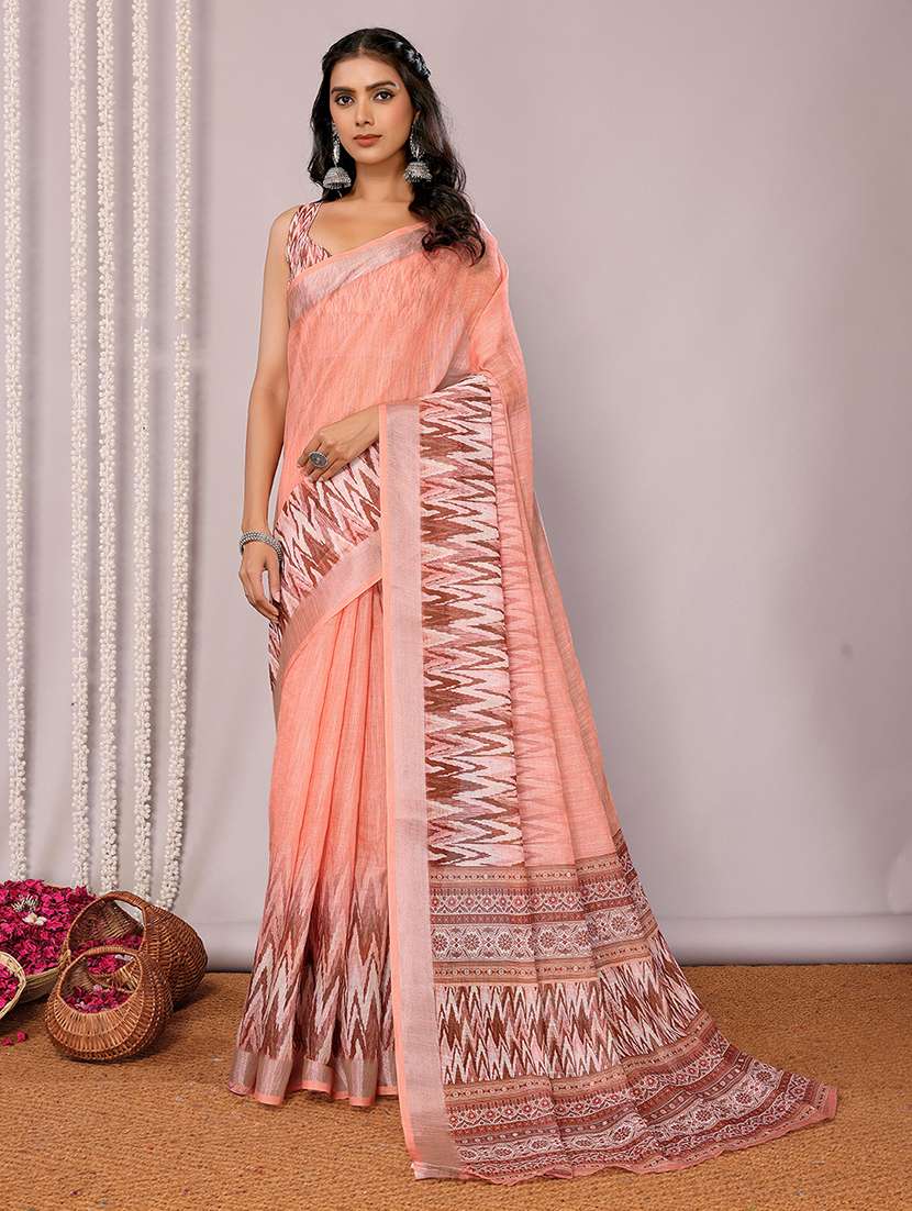 women peach ikkat saree with blouse
