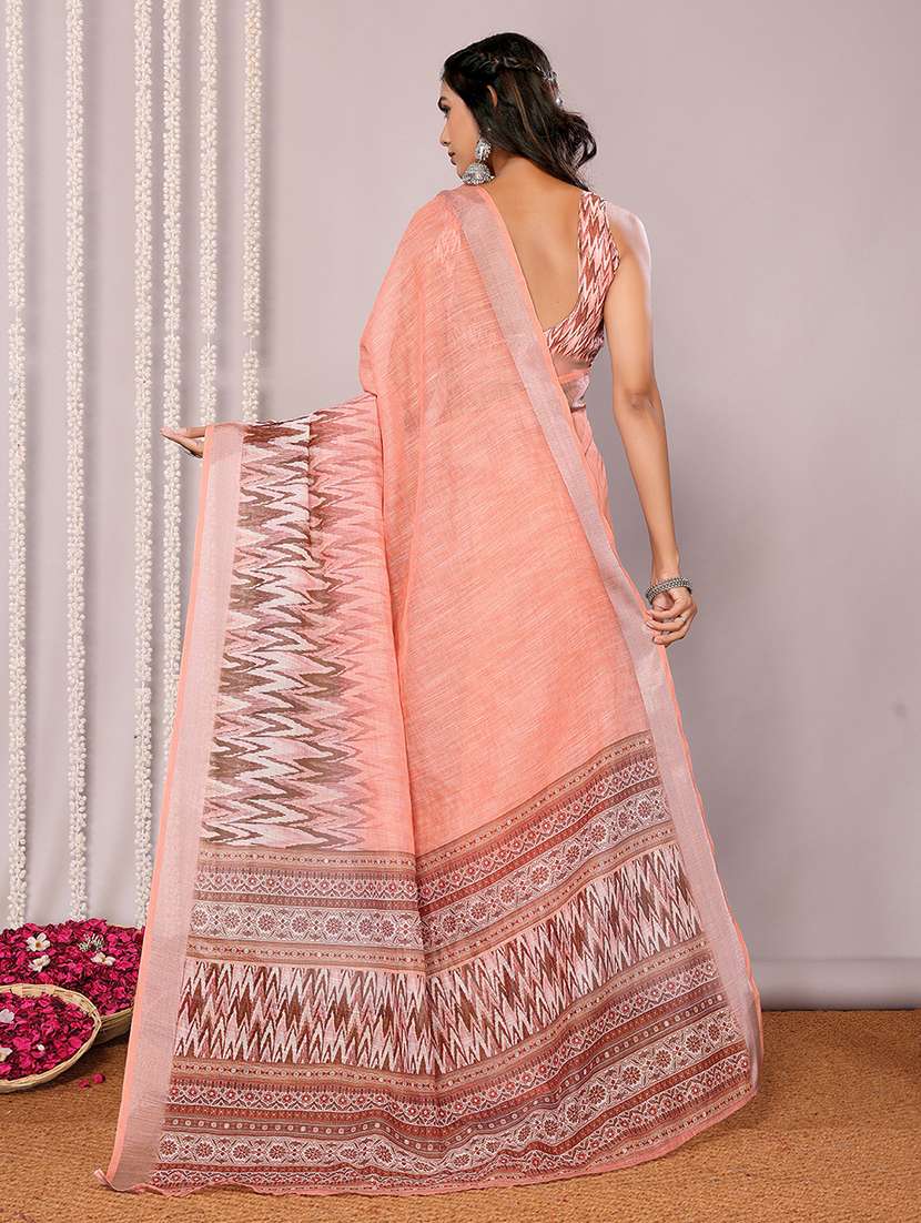 women peach ikkat saree with blouse - 21678878 -  Standard Image - 3