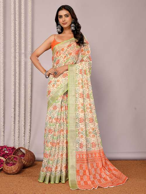 women neo mint printed saree with blouse - 21678881 - Standard Image - 0