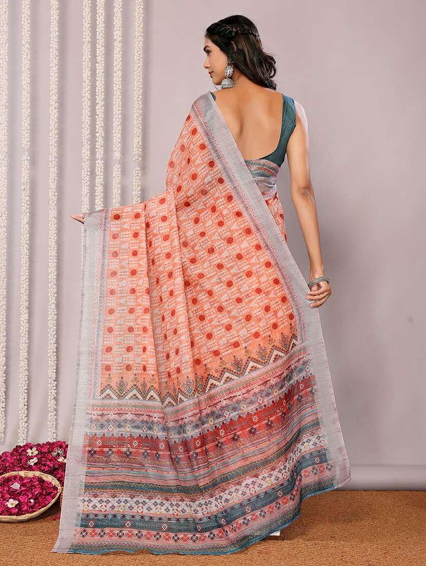 women orange printed saree with blouse - 21678883 -  Standard Image - 3