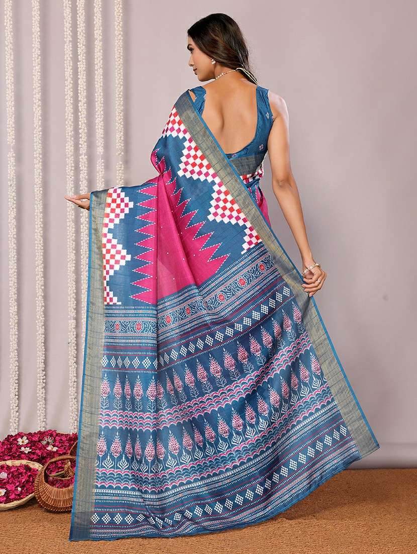 women pink printed saree with blouse - 21678886 -  Standard Image - 3