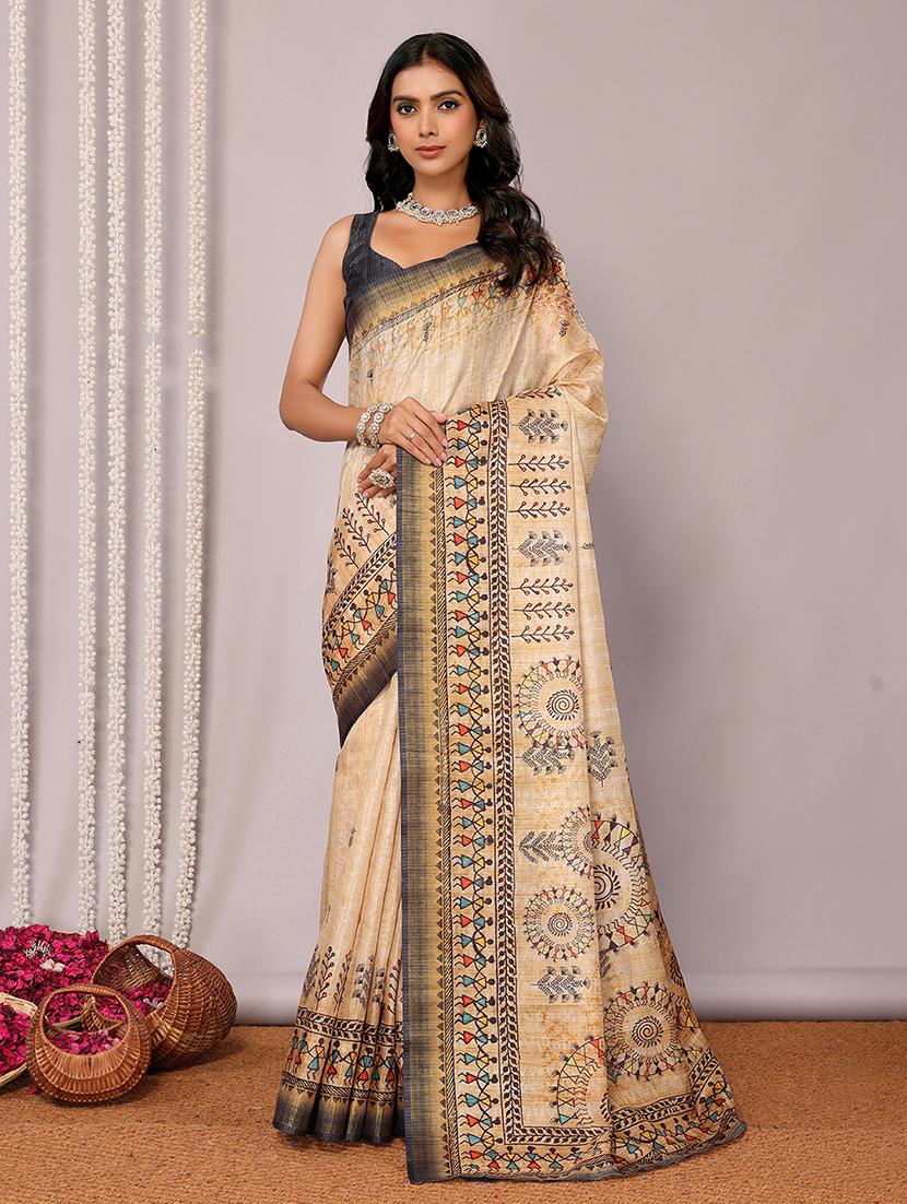 women beige printed saree with blouse - 21678889 - Zoom Image - 0