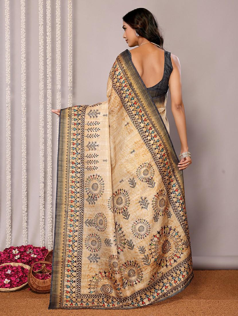 women beige printed saree with blouse - 21678889 - Standard Image - 3