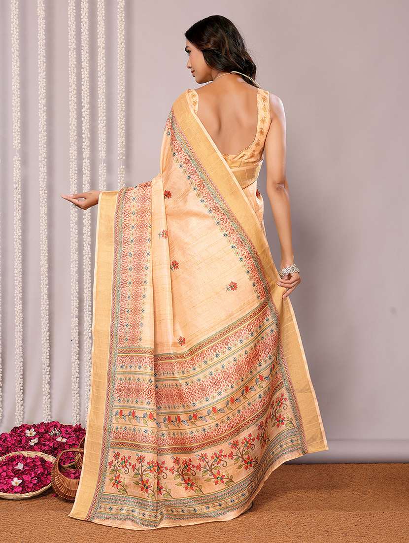 women beige printed saree with blouse - 21678892 -  Standard Image - 3