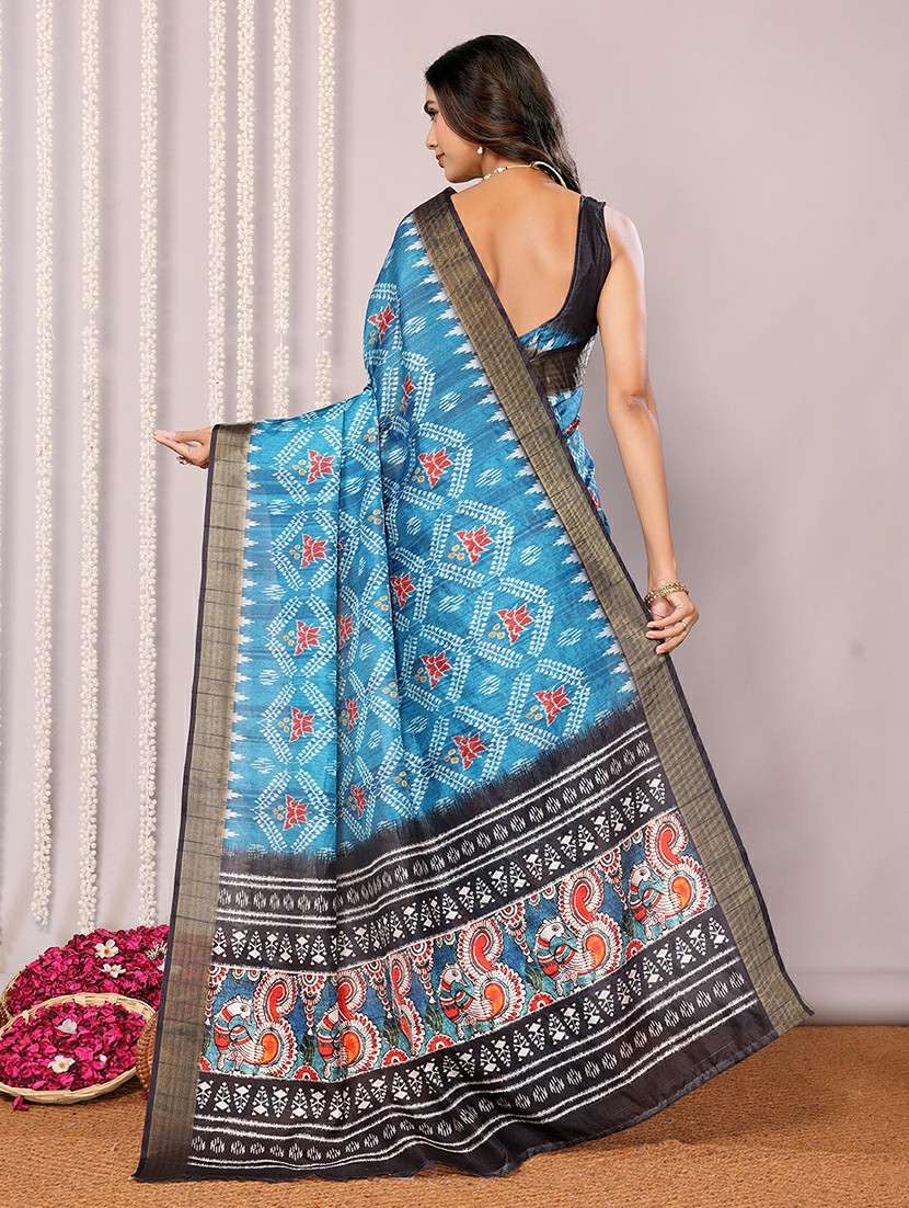 women ikat printed saree with blouse - 21678895 -  Standard Image - 3