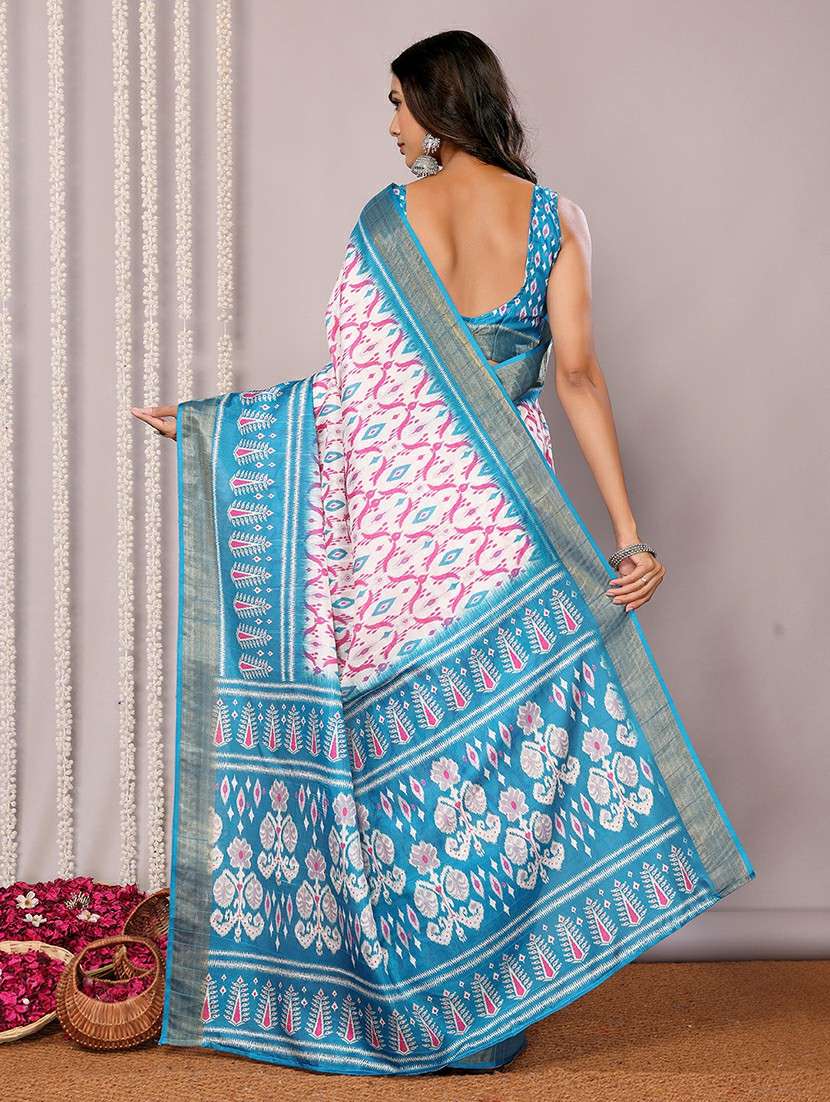 women ikat printed saree with blouse - 21678897 -  Standard Image - 3