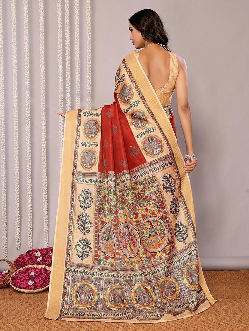 women madhubani printed saree with blouse - 21678900 - Standard Image - 3