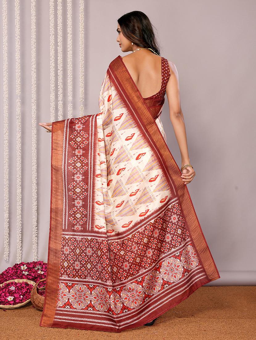 women cream printed saree with blouse - 21678906 - Standard Image - 3