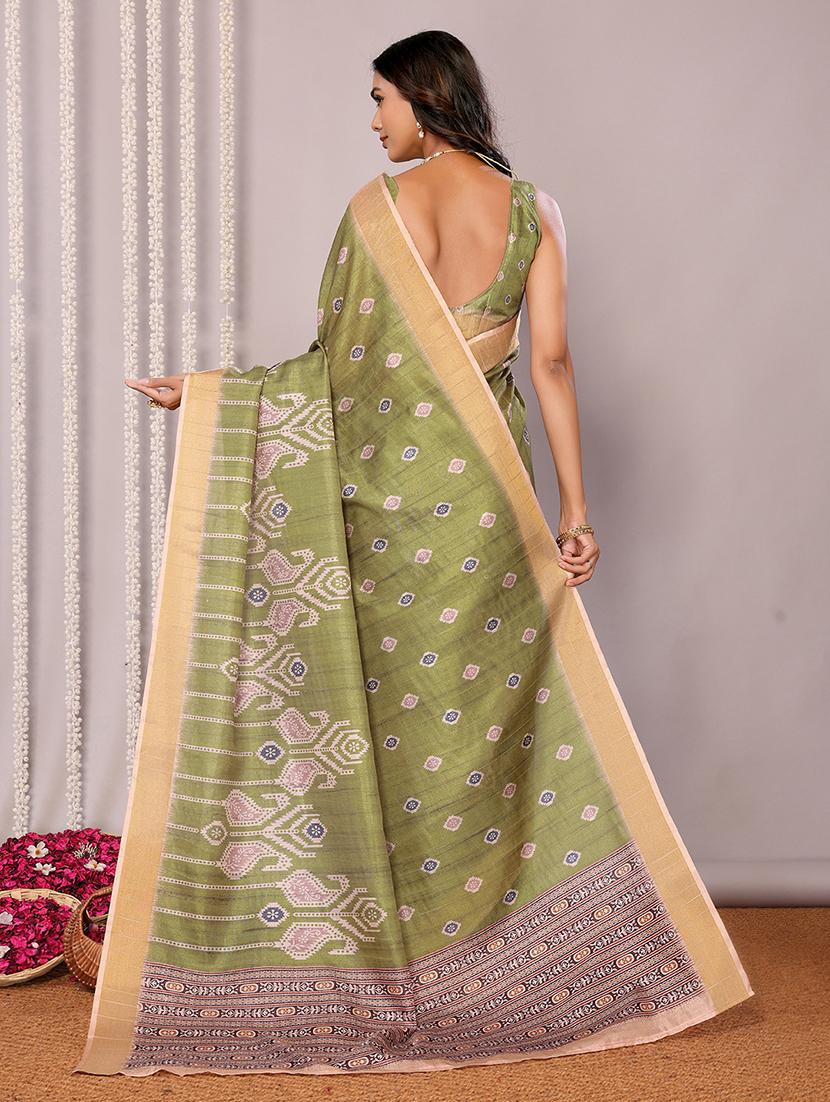 women ikat printed saree with blouse - 21678910 - Standard Image - 3