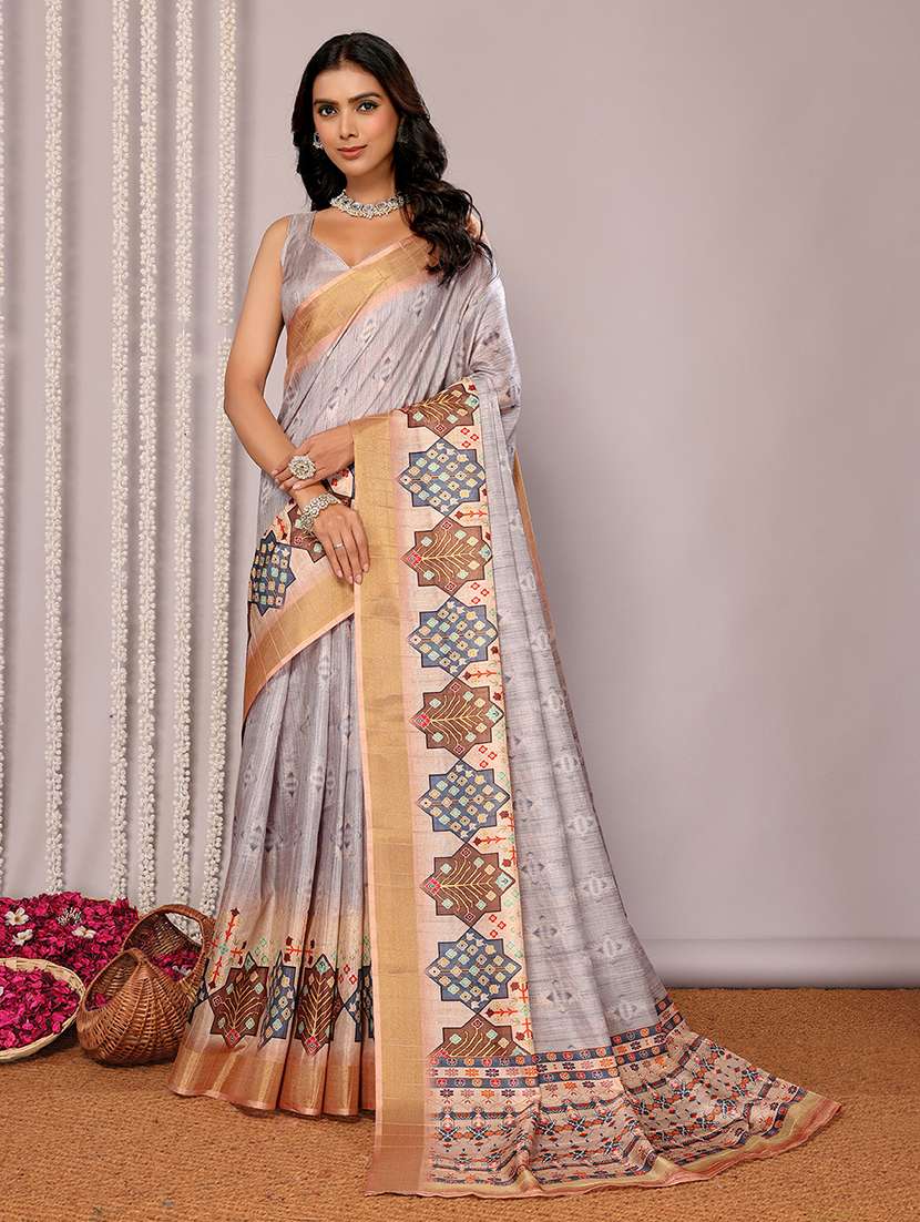 women grey printed saree with blouse - 21678911 -  Zoom Image - 0