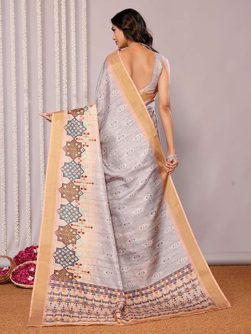 women grey printed saree with blouse - 21678911 -  Standard Image - 3