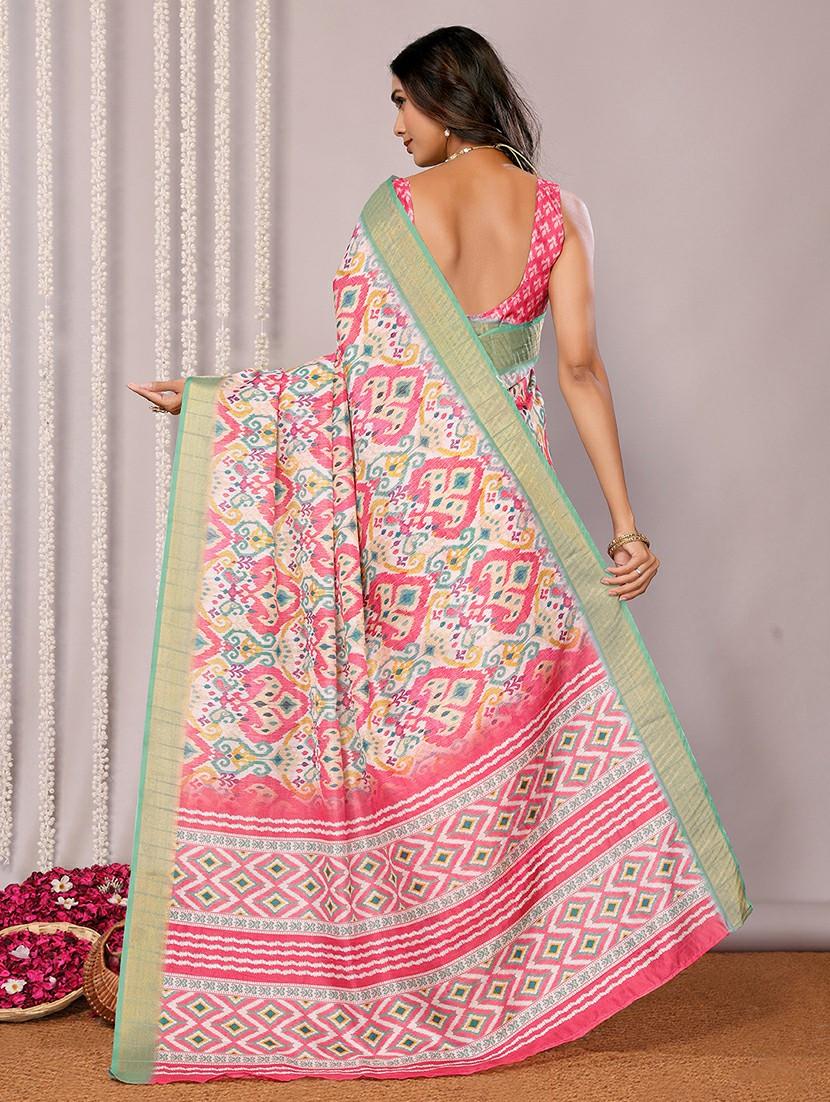 women ikat printed saree with blouse - 21678915 - Standard Image - 3