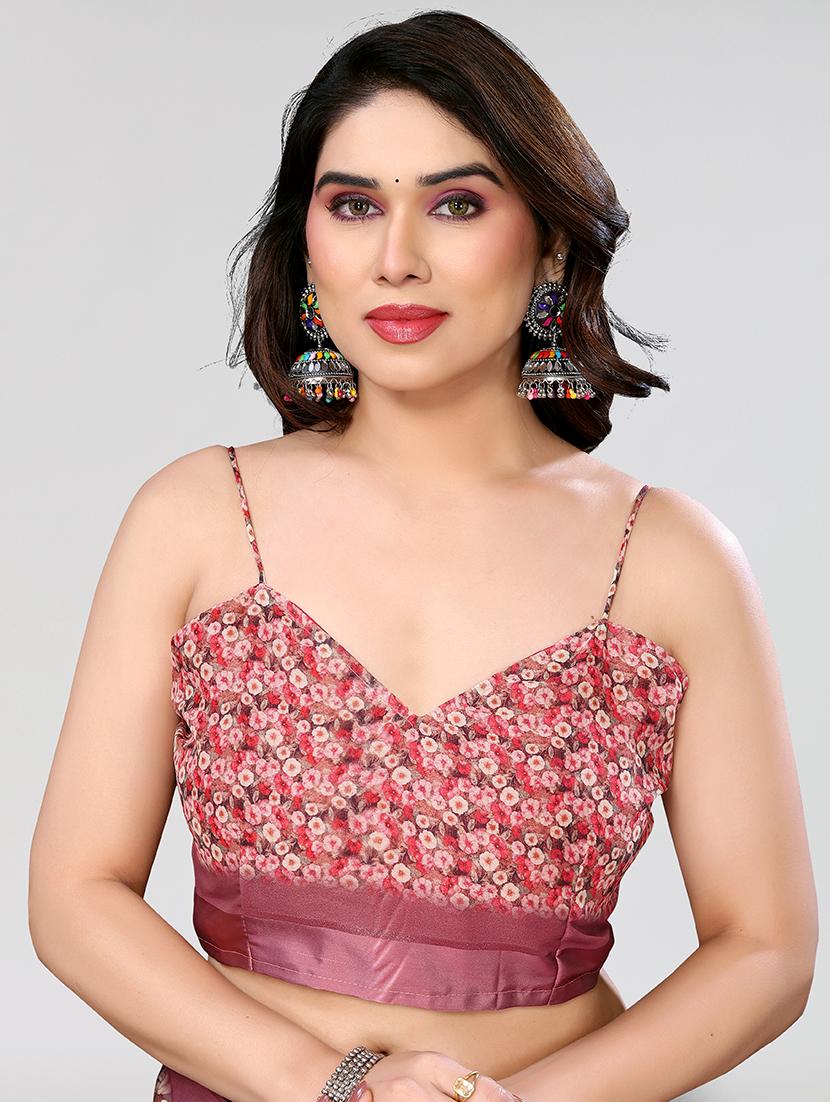 women mauve floral printed saree with blouse - 21679112 - Standard Image - 3