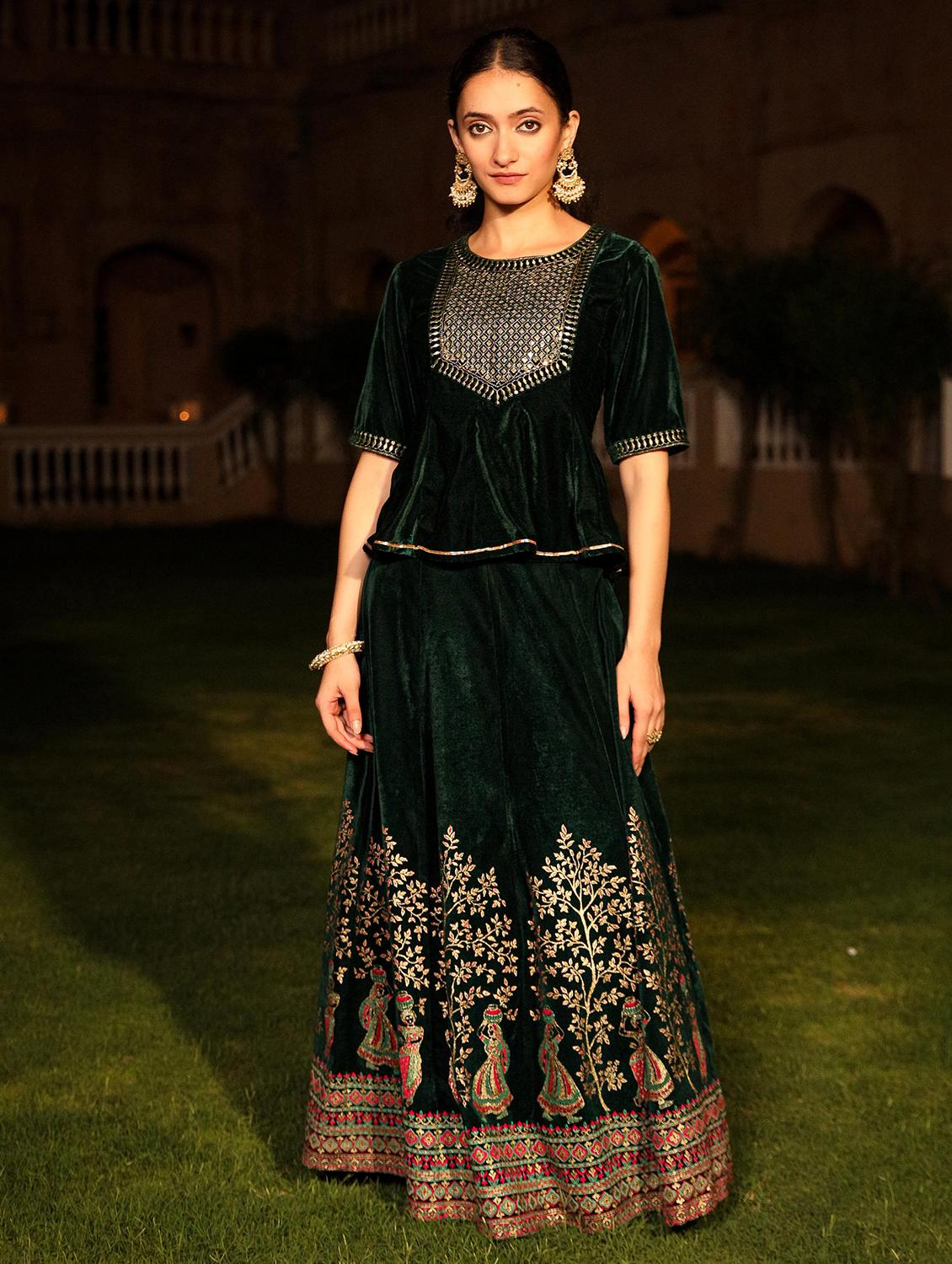 women green embroidered skirt top set - 21679145 -  Zoom Image - 0