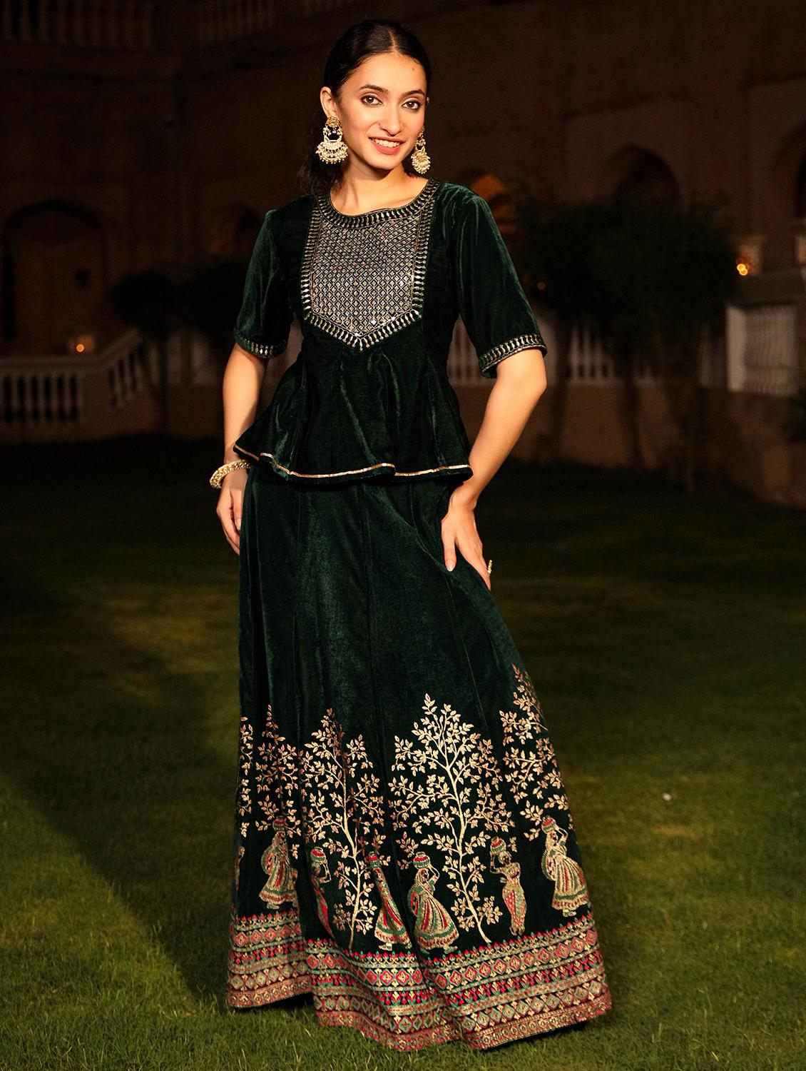 women green embroidered skirt top set - 21679145 - Standard Image - 3